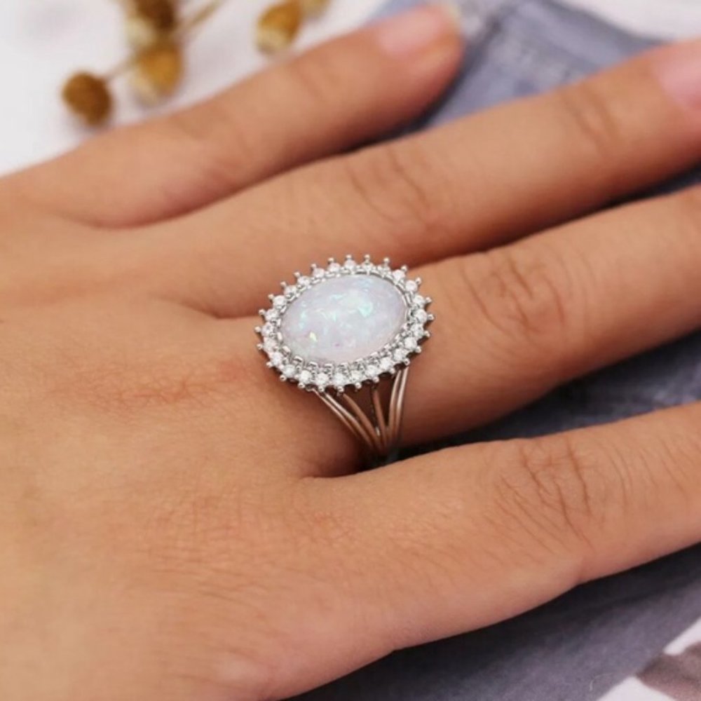 NEW Huge Opal Diamond 925 Sterling Silver Ring - Picture 4 of 9